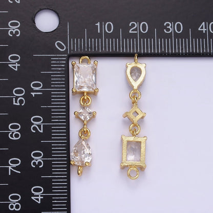 14K Gold Filled 35mm Clear CZ Teardrop Rhombus Baguette Connector | G270