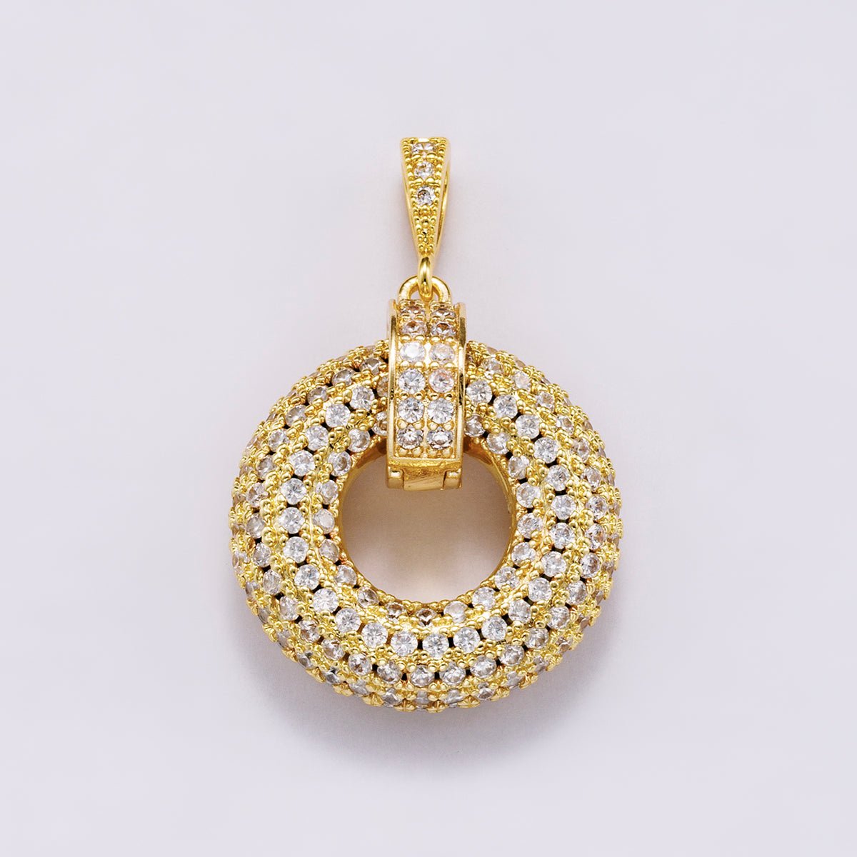 14K Gold Filled 35mm Micro Paved CZ Open Round Pendant in Gold &amp; Silver | Charms-00560 Charms-00561