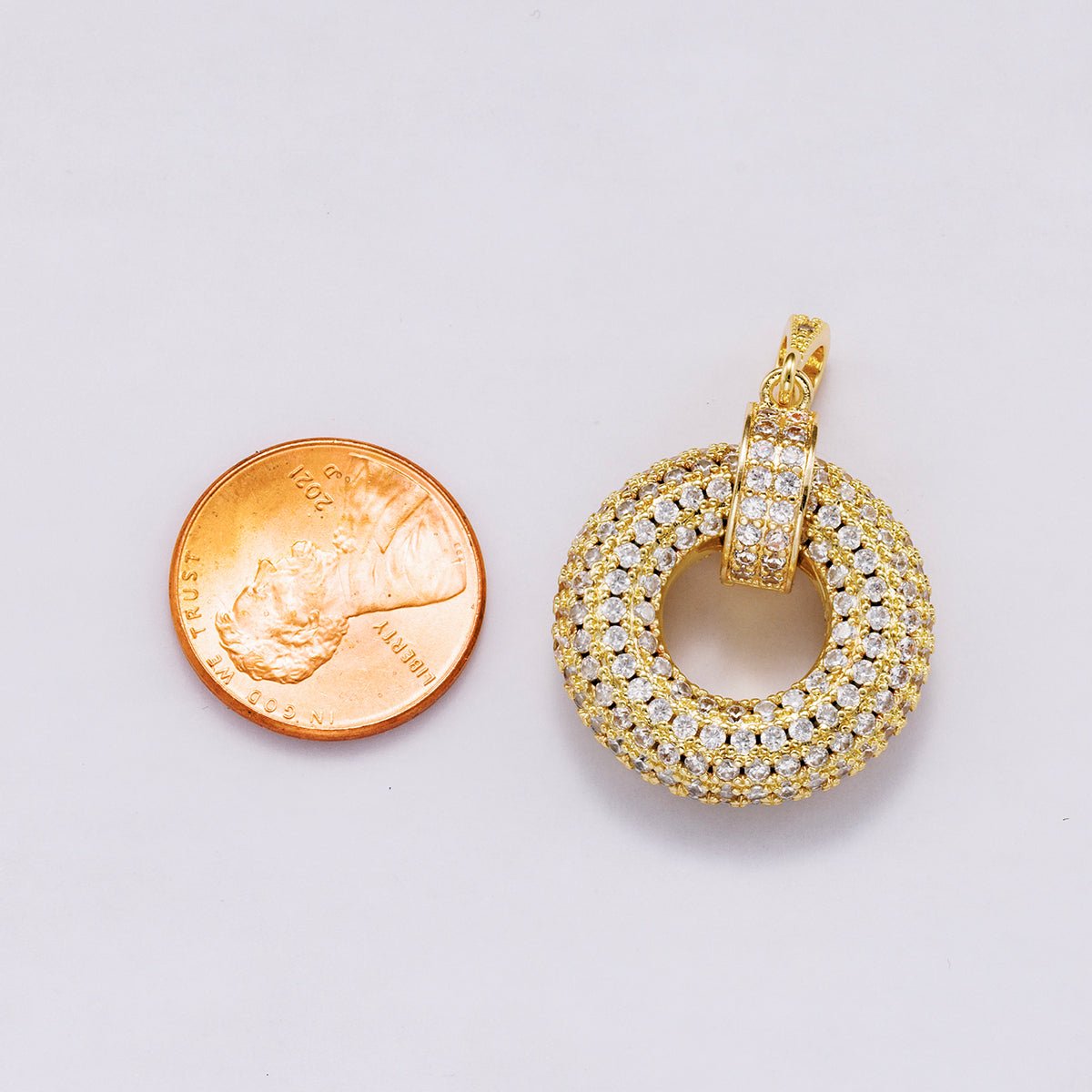 14K Gold Filled 35mm Micro Paved CZ Open Round Pendant in Gold &amp; Silver | Charms-00560 Charms-00561