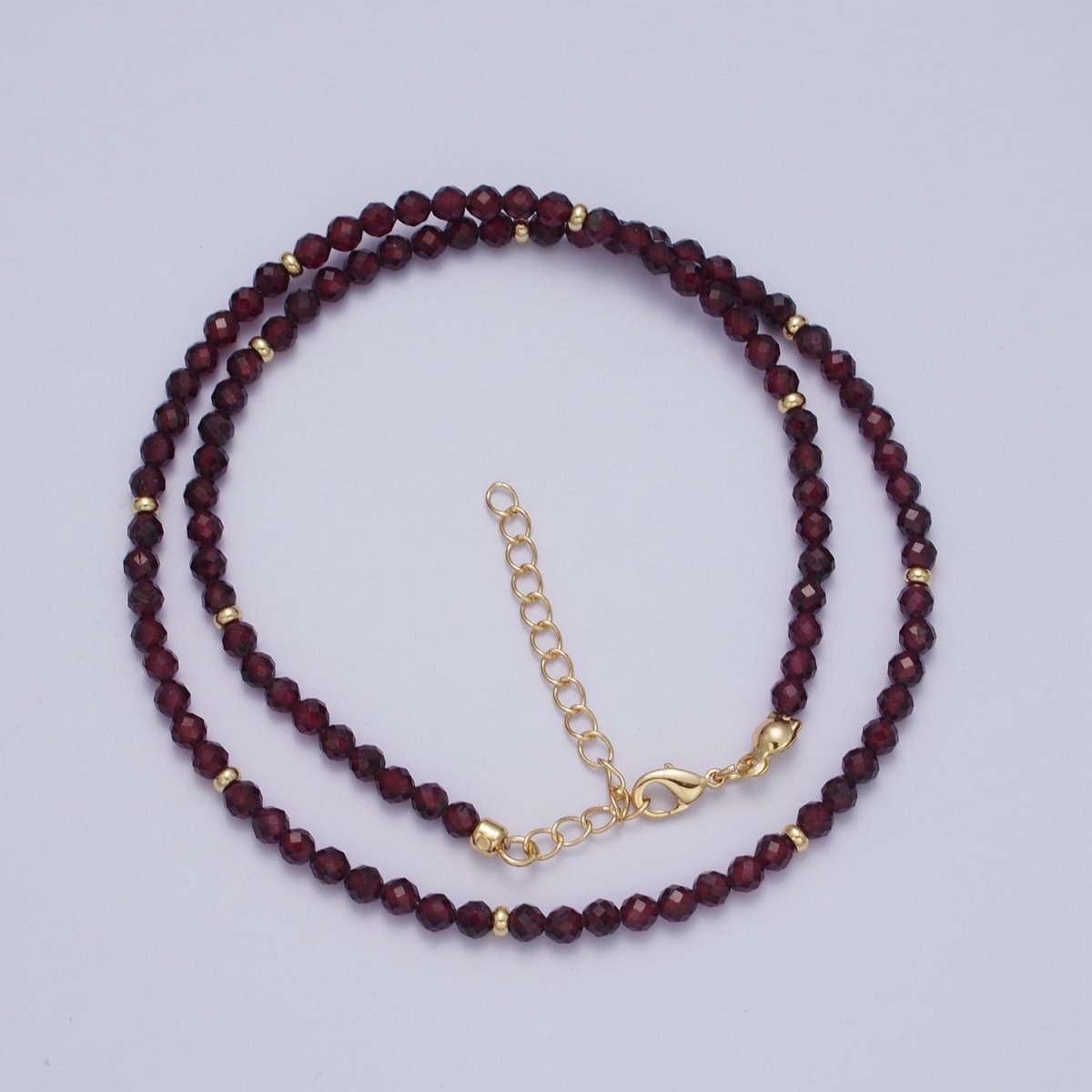 14K Gold Filled 3.5mm Red Garnet Gemstone Bead 16 Inch Choker Necklace | WA-01282