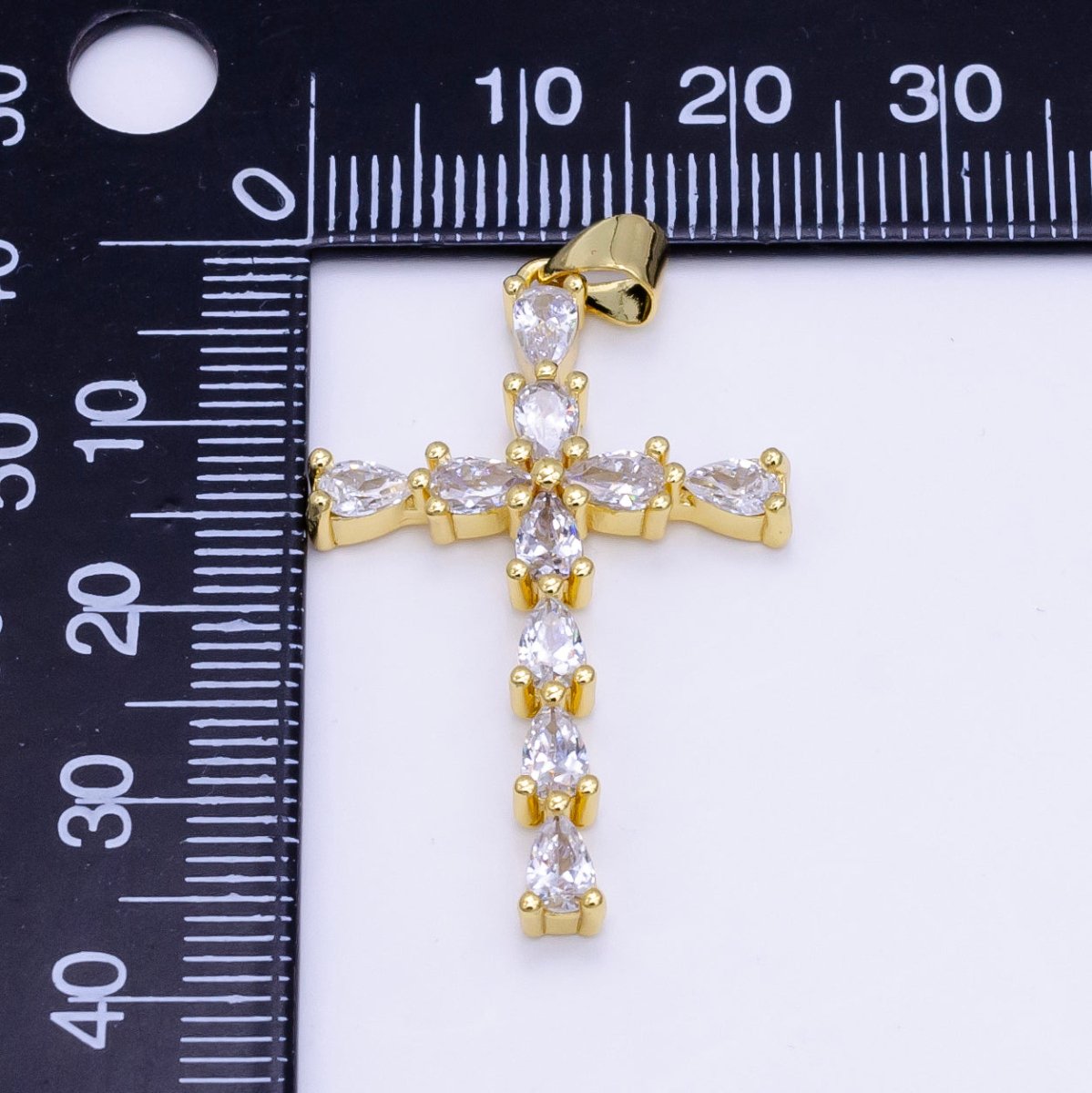 14K Gold Filled 35mm Teardrop CZ Religious Cross Pendant in Gold &amp; Silver | H352