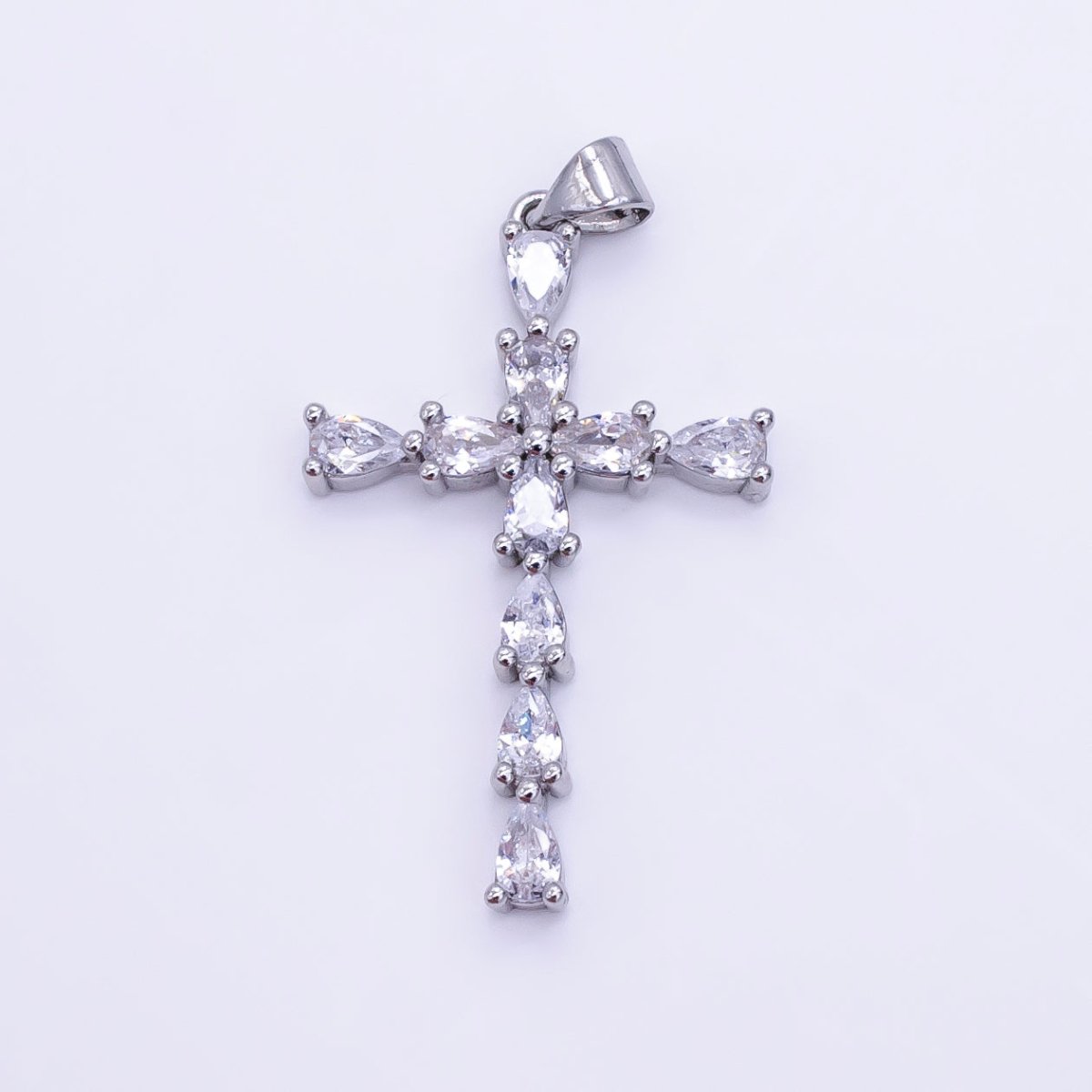 14K Gold Filled 35mm Teardrop CZ Religious Cross Pendant in Gold &amp; Silver | H352