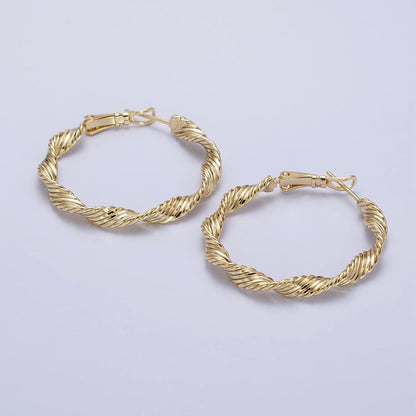 14K Gold Filled 36mm Twisted Singapore Hinge Hoop Earrings | AE046