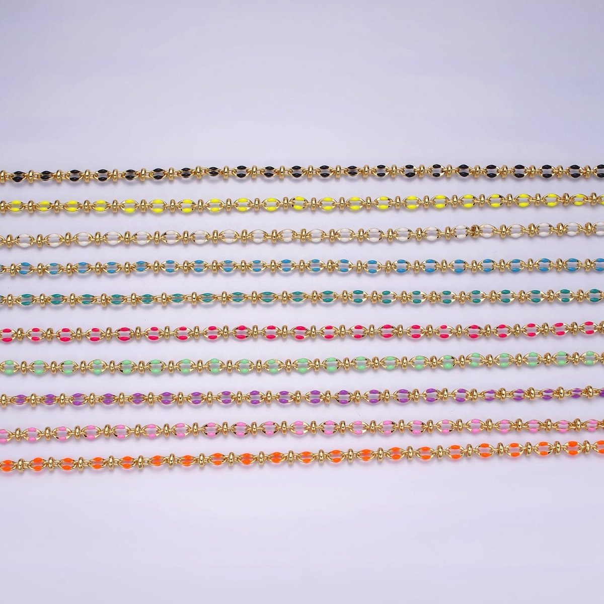 14K Gold Filled 3.8mm Multicolor Rainbow Enamel Crimp Double Link Unfinished Chain For Jewelry Making | ROLL-1394 to ROLL-1403 Clearance Pricing