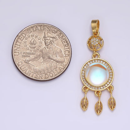 14K Gold Filled 39.5mm Moonstone Micro Paved CZ Celestial Star Dreamcatcher Pendant | N-1824