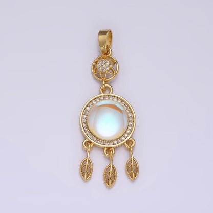 14K Gold Filled 39.5mm Moonstone Micro Paved CZ Celestial Star Dreamcatcher Pendant | N-1824