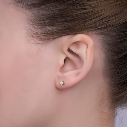 14K Gold Filled 3mm Iridescent AB CZ Mini Stud Earrings | AB1065