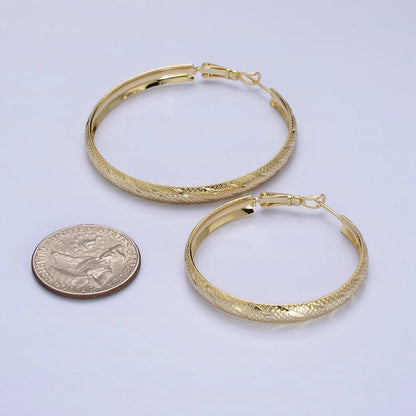 14K Gold Filled 40mm, 50mm Rhombus Lined Textured Hinge Hoop Earrings | AE057 AE058