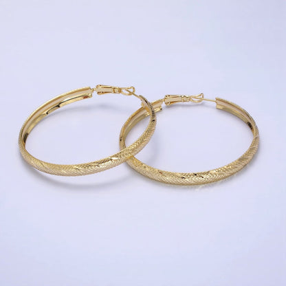 14K Gold Filled 40mm, 50mm Rhombus Lined Textured Hinge Hoop Earrings | AE057 AE058