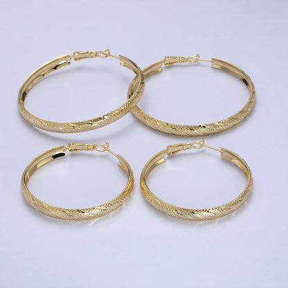 14K Gold Filled 40mm, 50mm Rhombus Lined Textured Hinge Hoop Earrings | AE057 AE058