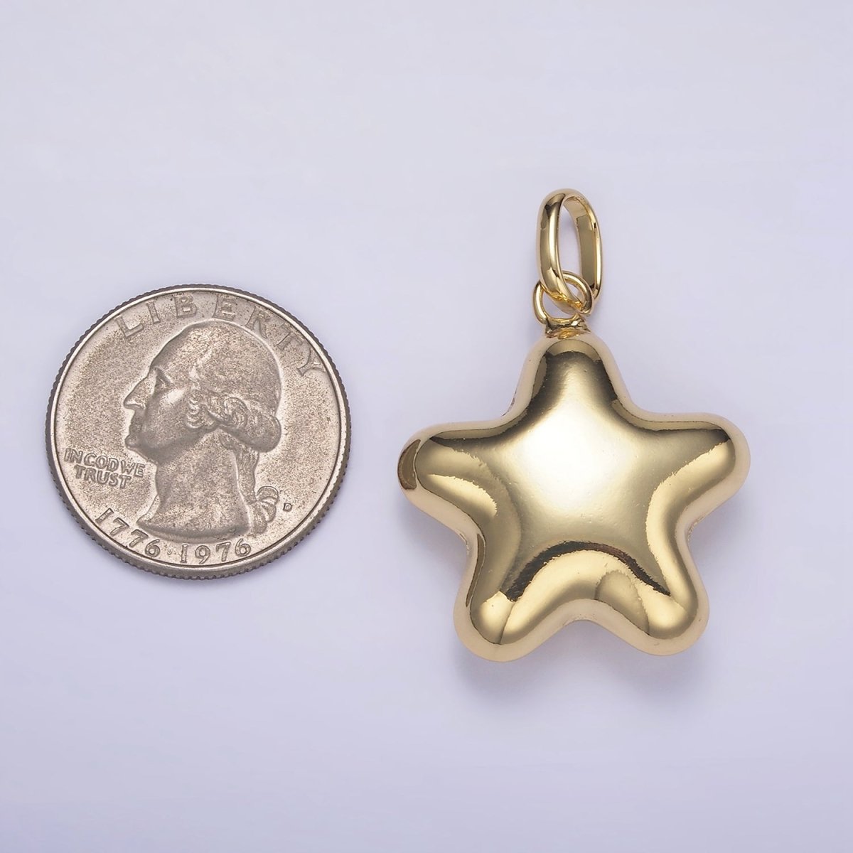 14K Gold Filled 40mm Celestial Star Minimalist Puffed Pendant in Gold &amp; Silver | AA1315 AA1316