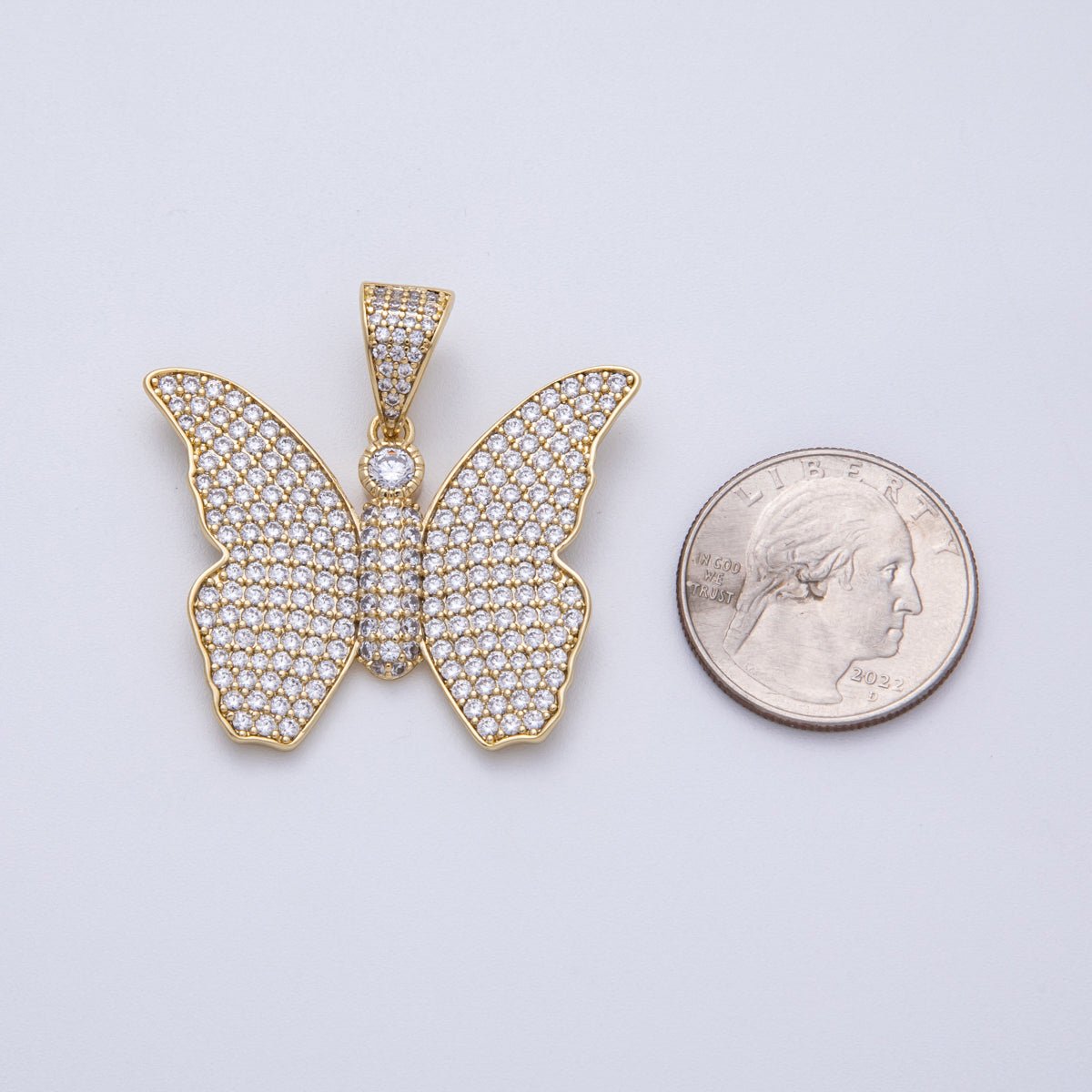 14K Gold Filled 40mm Clear Micro Paved CZ Butterfly Mariposa Animal Pendant | Charms-00135