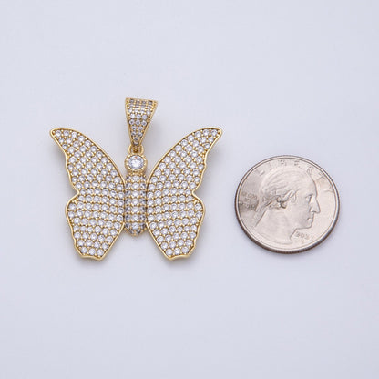 14K Gold Filled 40mm Clear Micro Paved CZ Butterfly Mariposa Animal Pendant | Charms-00135