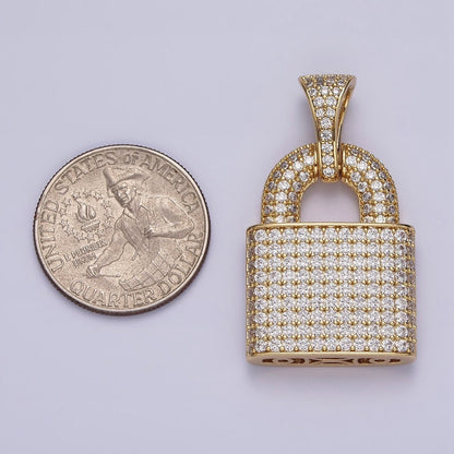 14K Gold Filled 40mm Clear Micro Paved CZ Padlock Pendant | AA647