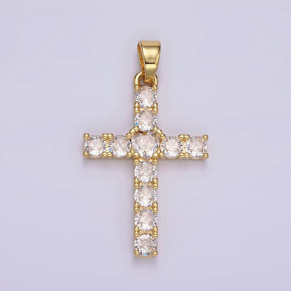 14K Gold Filled 40mm Clear Round CZ Lined Religious Cross Pendant | N1287