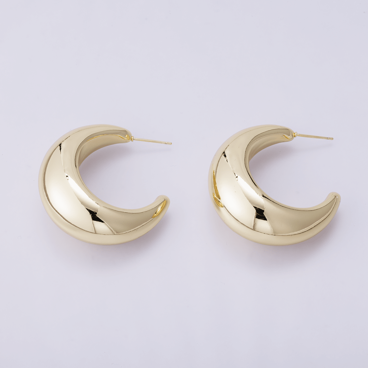 14K Gold Filled 40mm Minimalist Dome C-Shaped Hoop Earrings | P00408