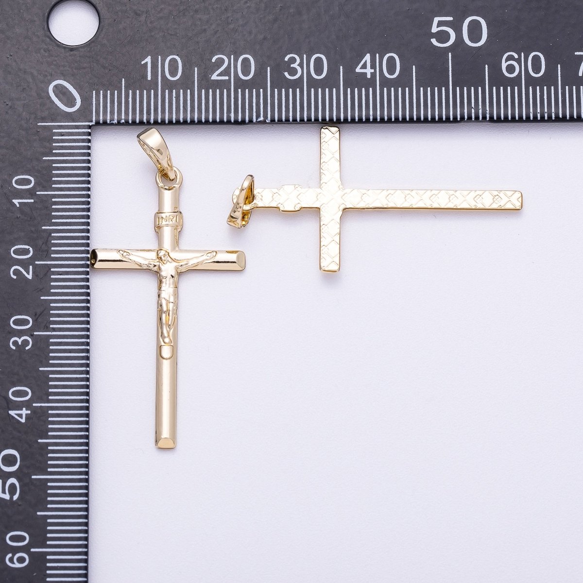 14K Gold Filled 40mm Religious Crucifix Cross Minimalist Pendant | Charms-00567