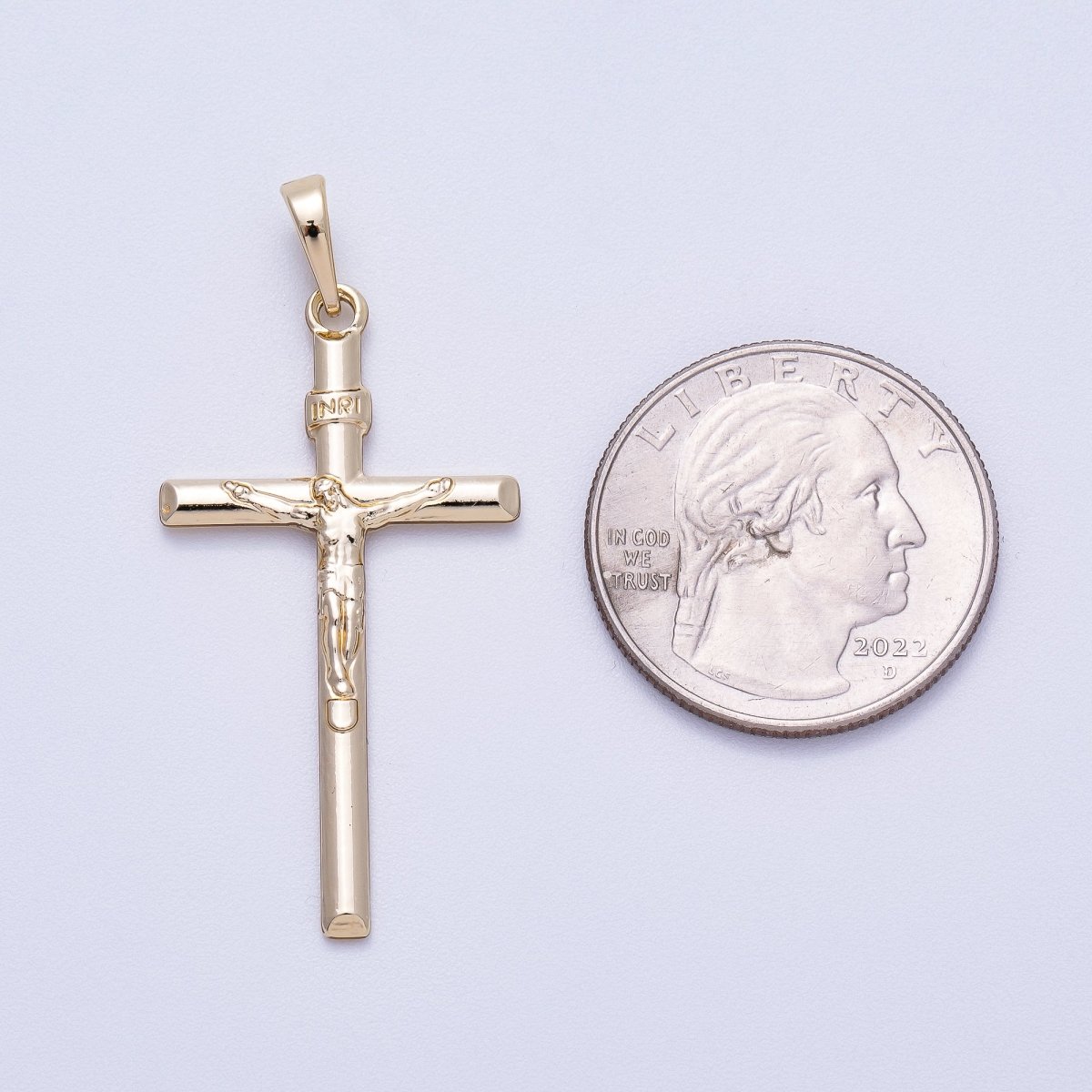 14K Gold Filled 40mm Religious Crucifix Cross Minimalist Pendant | Charms-00567