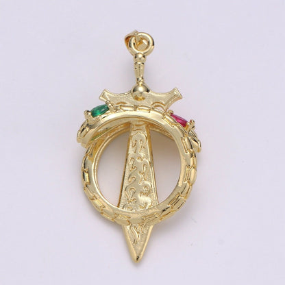 14K Gold Filled 43mm Green, Multicolor, Pink CZ Snake Sword Open Charm | J00036 - J00038