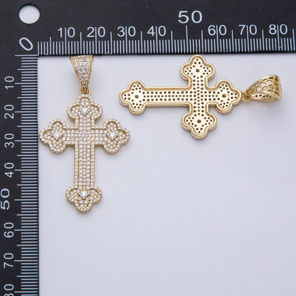 14K Gold Filled 43mm Micro Paved CZ Bottony Cross Pendant | Charms-00134