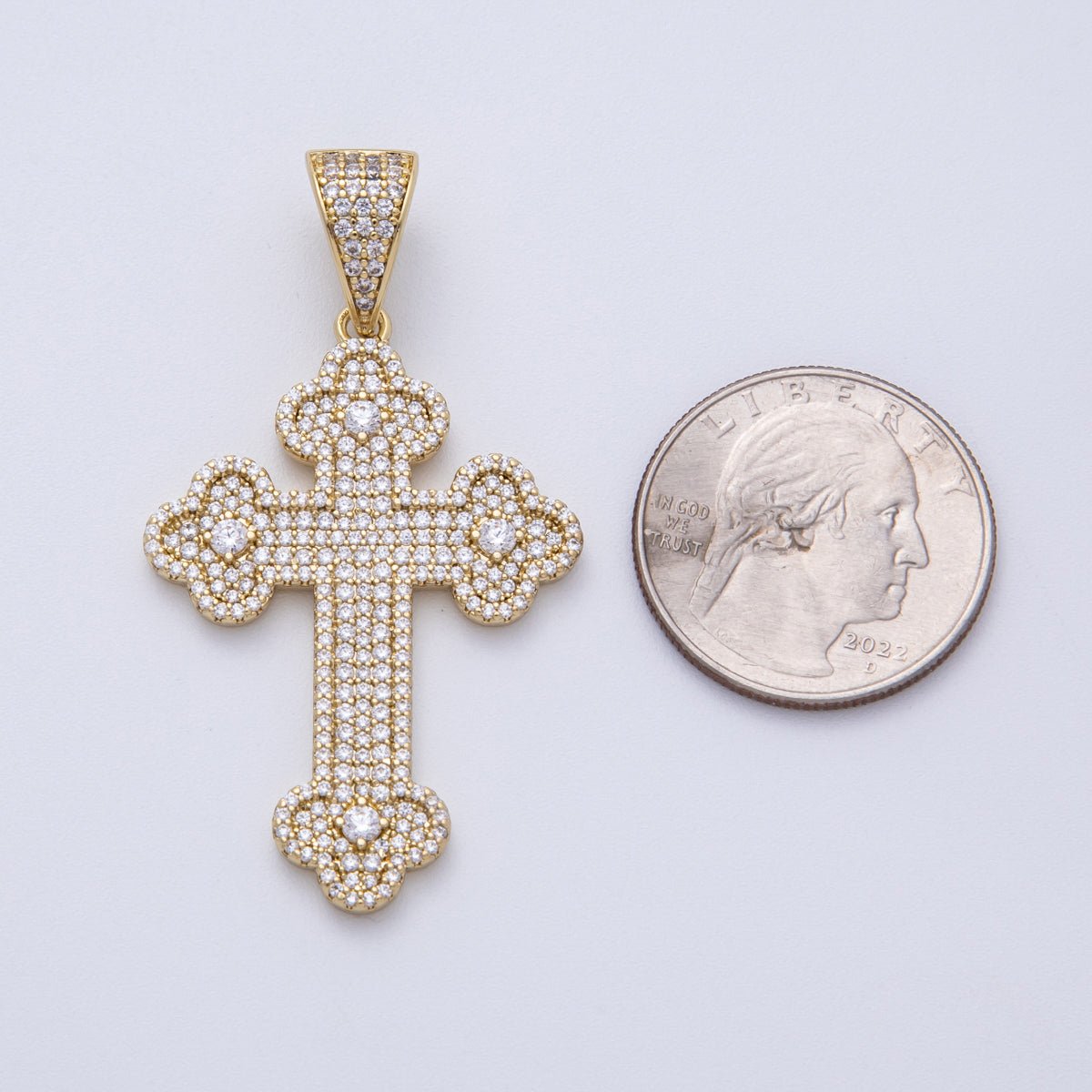 14K Gold Filled 43mm Micro Paved CZ Bottony Cross Pendant | Charms-00134