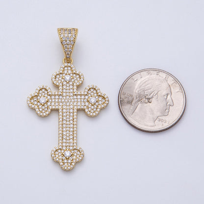 14K Gold Filled 43mm Micro Paved CZ Bottony Cross Pendant | Charms-00134