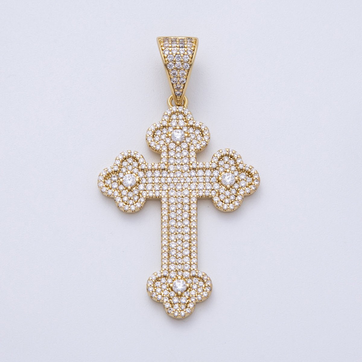 14K Gold Filled 43mm Micro Paved CZ Bottony Cross Pendant | Charms-00134