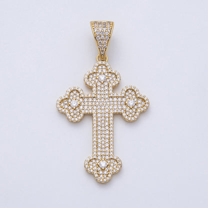 14K Gold Filled 43mm Micro Paved CZ Bottony Cross Pendant | Charms-00134