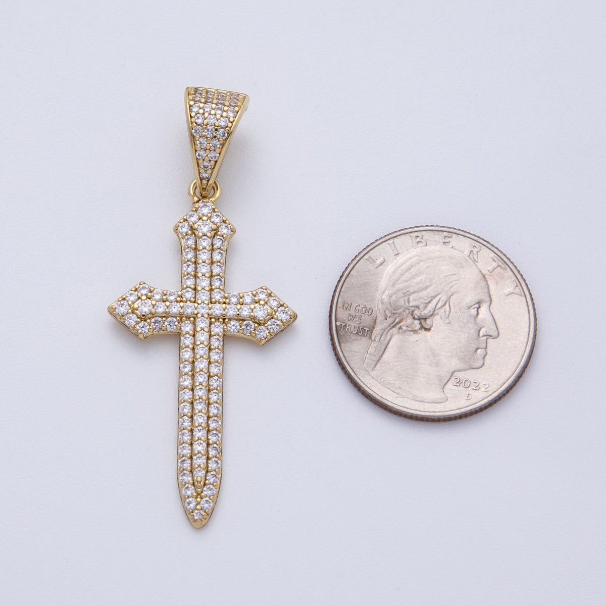 14K Gold Filled 43mm Micro Paved CZ Passion Religious Cross Pendant | Charms-00133
