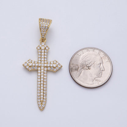 14K Gold Filled 43mm Micro Paved CZ Passion Religious Cross Pendant | Charms-00133