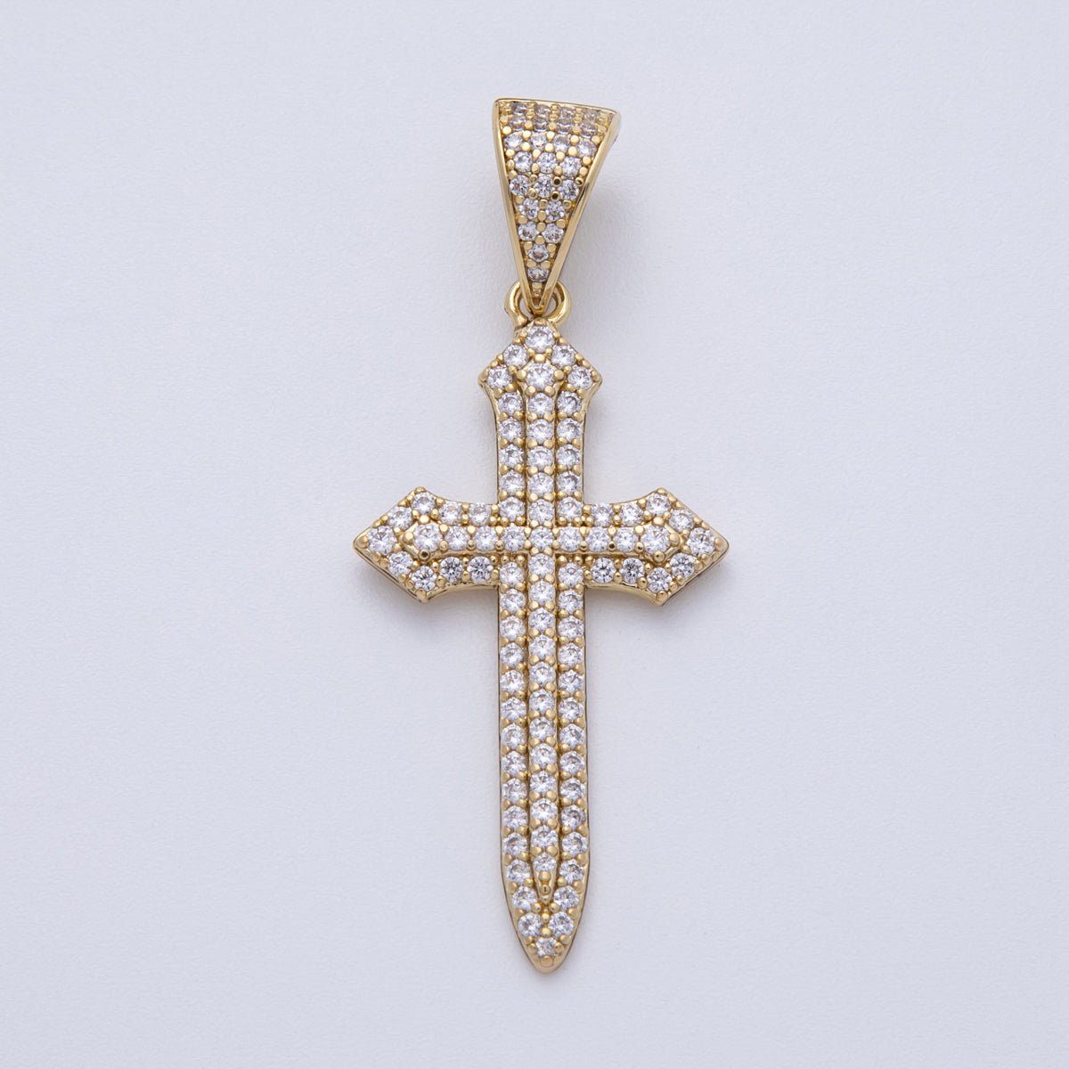 14K Gold Filled 43mm Micro Paved CZ Passion Religious Cross Pendant | Charms-00133
