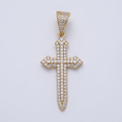 14K Gold Filled 43mm Micro Paved CZ Passion Religious Cross Pendant | Charms-00133