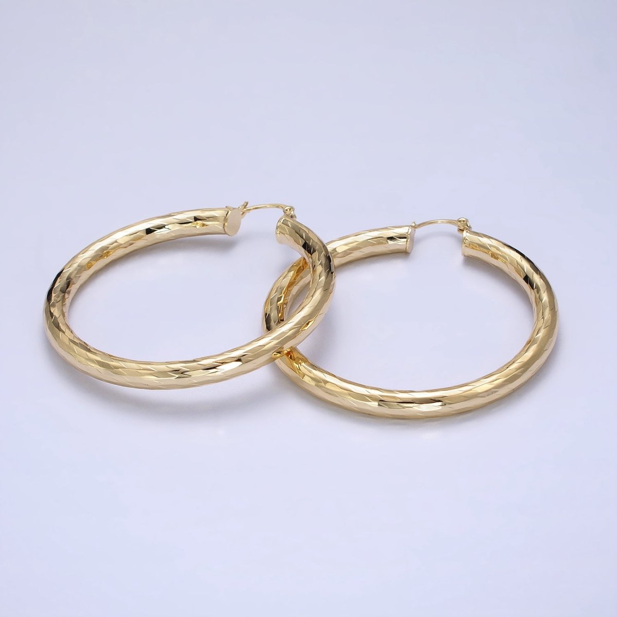 14K Gold Filled 45mm, 55mm Rectangular Multifaceted Twist French Lock Latch Earrings | AE012 AE013