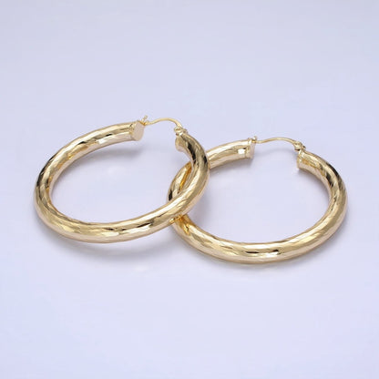 14K Gold Filled 45mm, 55mm Rectangular Multifaceted Twist French Lock Latch Earrings | AE012 AE013