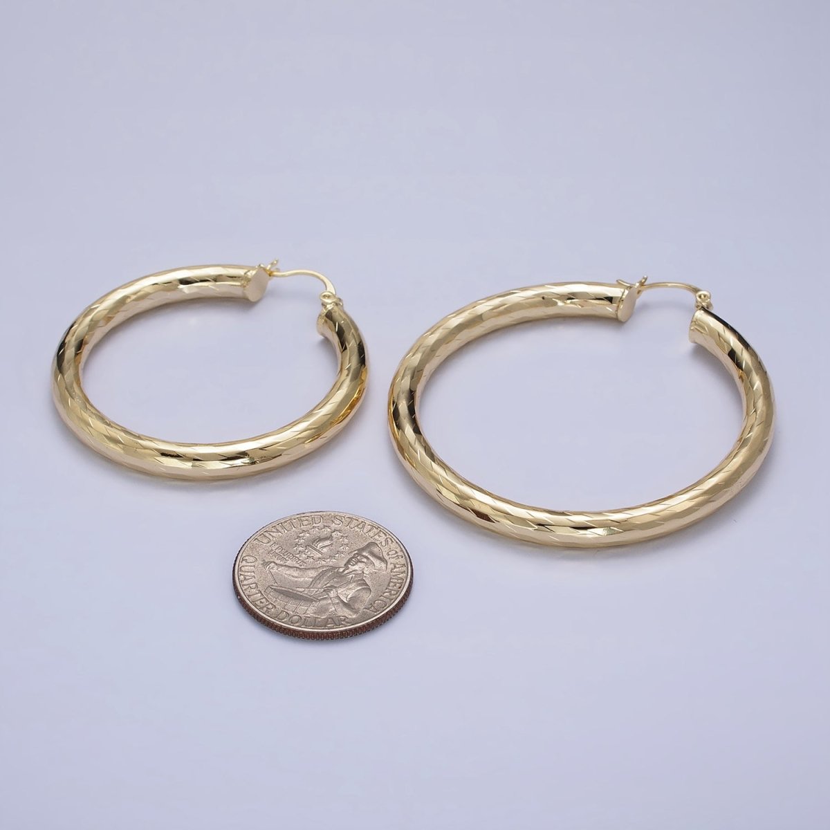 14K Gold Filled 45mm, 55mm Rectangular Multifaceted Twist French Lock Latch Earrings | AE012 AE013