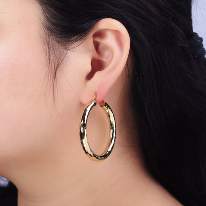 14K Gold Filled 45mm, 55mm Rectangular Multifaceted Twist French Lock Latch Earrings | AE012 AE013