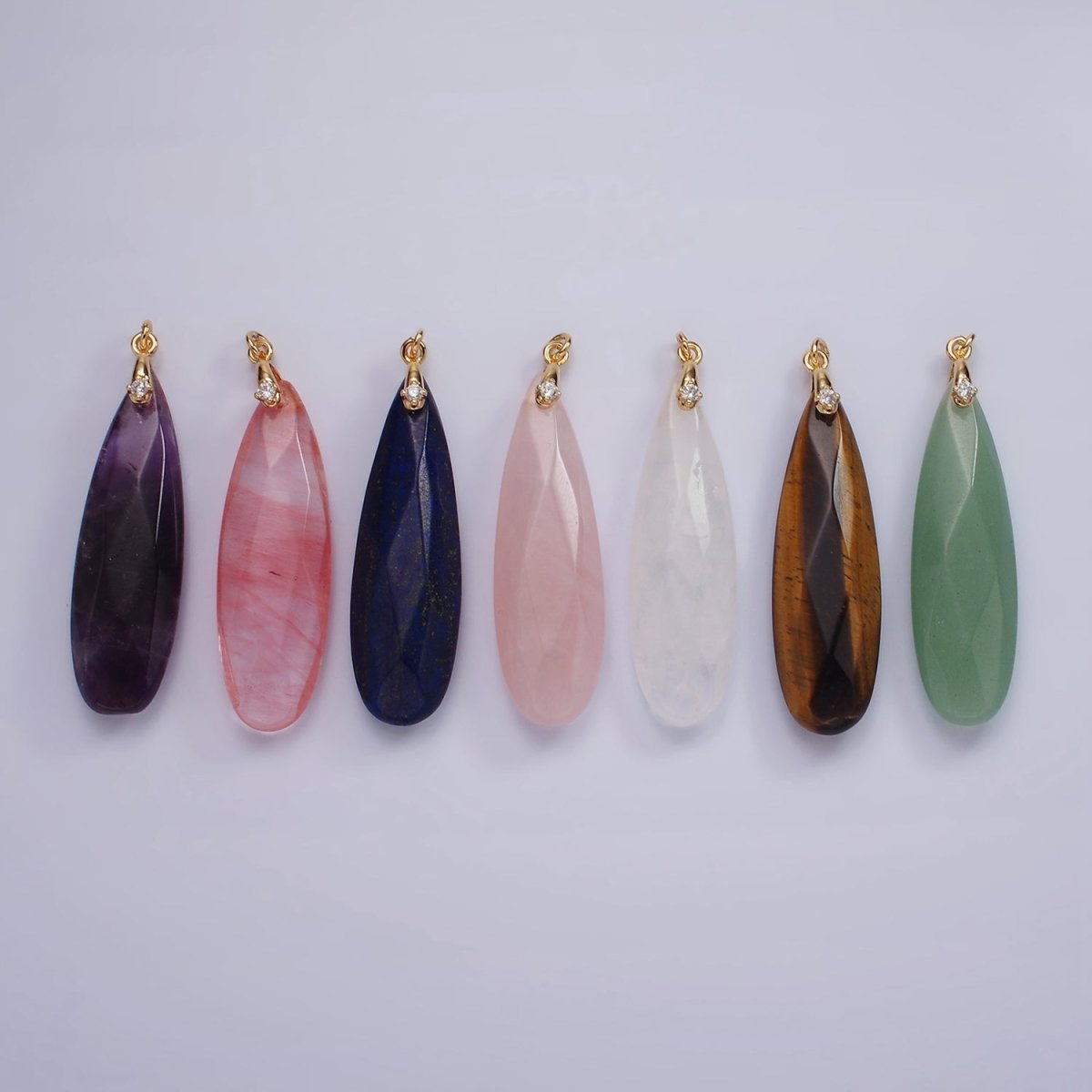 14K Gold Filled 45mm Natural Gemstone Teardrop Briolette Beads Charm | AC921 - AC927