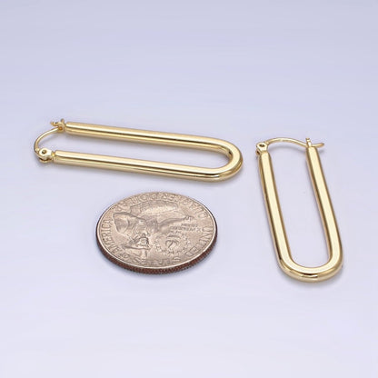 14K Gold Filled 45mm Thin U-Shaped Oblong Latch Earrings | AD-416