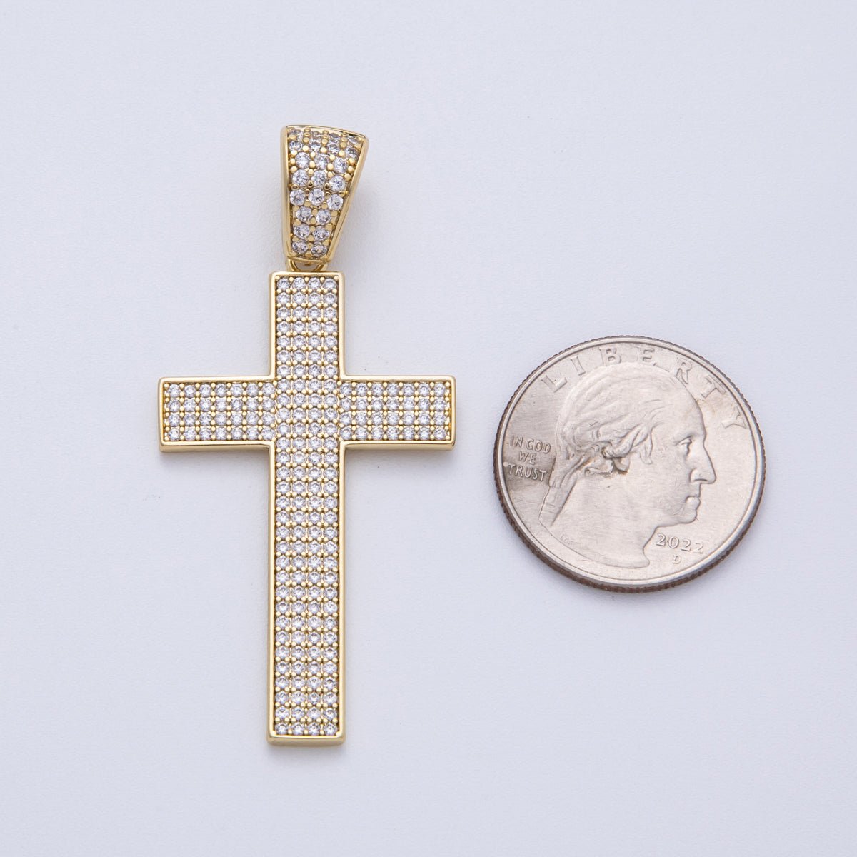 14K Gold Filled 47.5mm Micro Paved CZ Religious Cross Pendant | CHARMS-00137