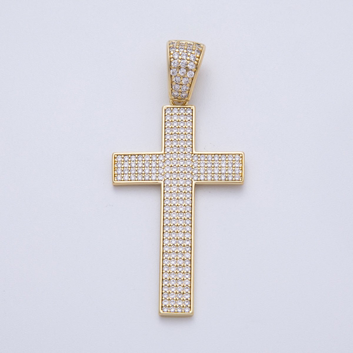 14K Gold Filled 47.5mm Micro Paved CZ Religious Cross Pendant | CHARMS-00137