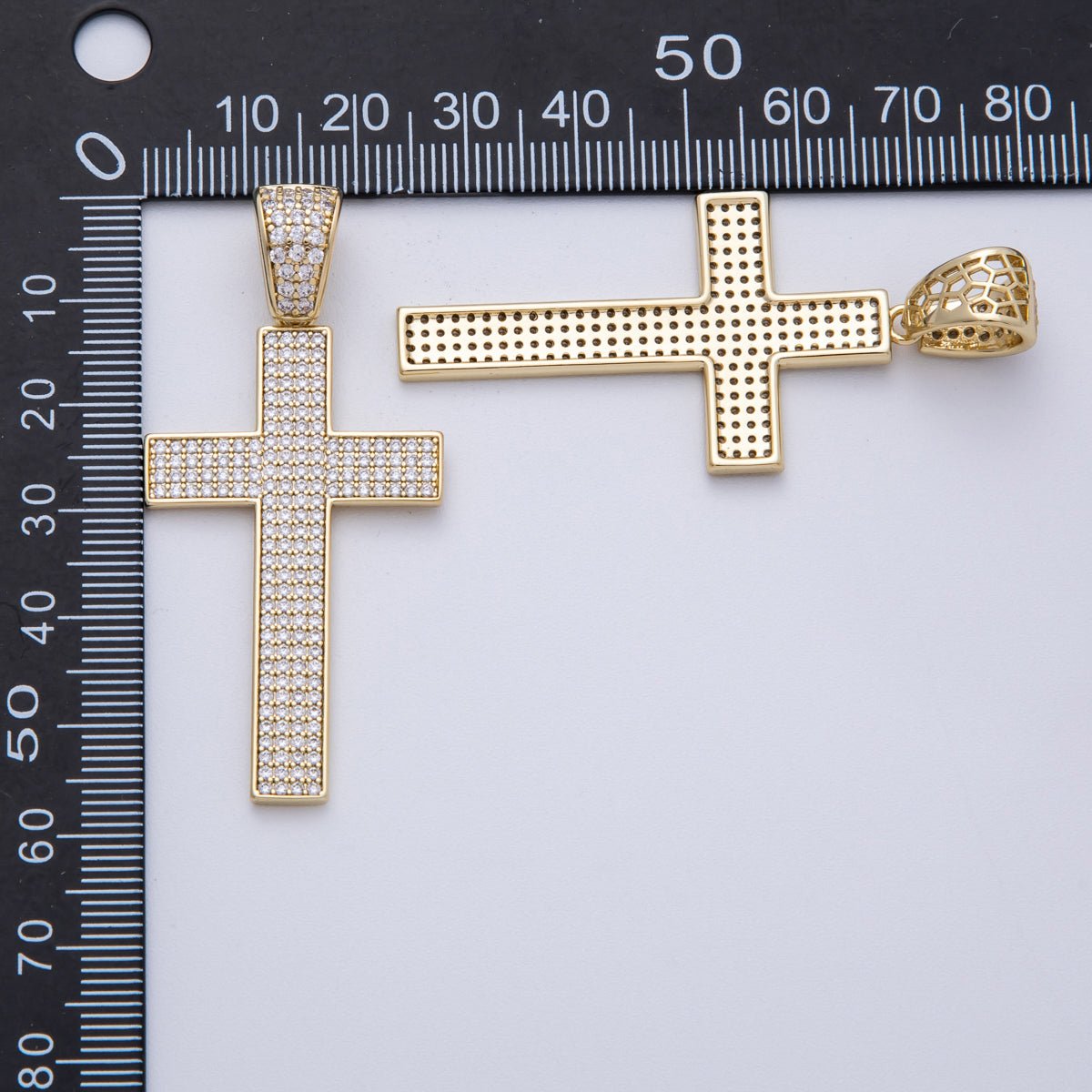 14K Gold Filled 47.5mm Micro Paved CZ Religious Cross Pendant | CHARMS-00137
