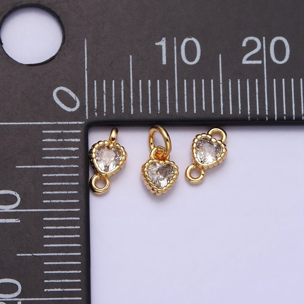 14K Gold Filled 4mm Clear Heart CZ Beaded Charm in Gold &amp; Silver | AC1321 AC1322