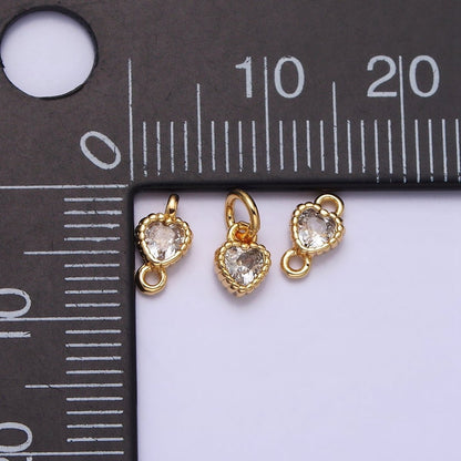 14K Gold Filled 4mm Clear Heart CZ Beaded Charm in Gold &amp; Silver | AC1321 AC1322