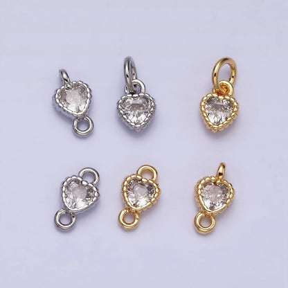 14K Gold Filled 4mm Clear Heart CZ Beaded Charm in Gold &amp; Silver | AC1321 AC1322