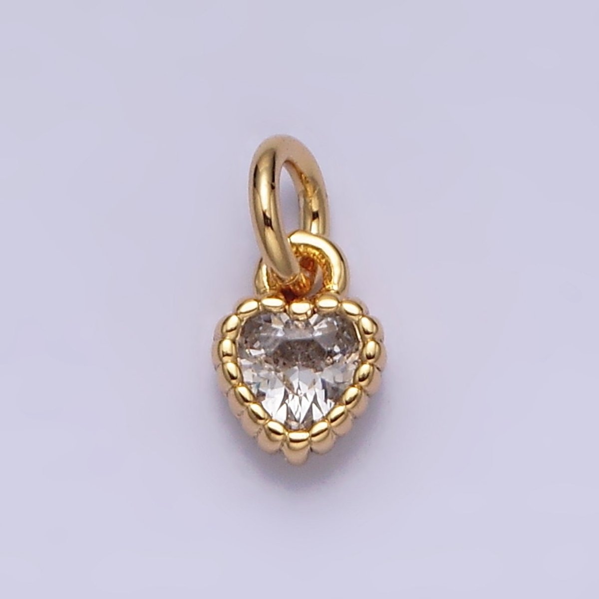 14K Gold Filled 4mm Clear Heart CZ Beaded Charm in Gold &amp; Silver | AC1321 AC1322