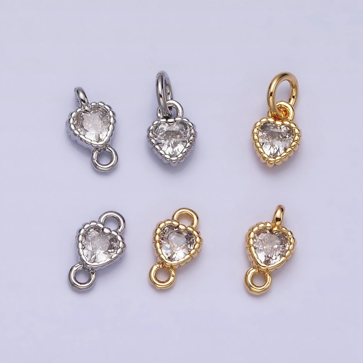 14K Gold Filled 4mm Clear Heart CZ Beaded Connector in Gold &amp; Silver | Y-914 Y-915