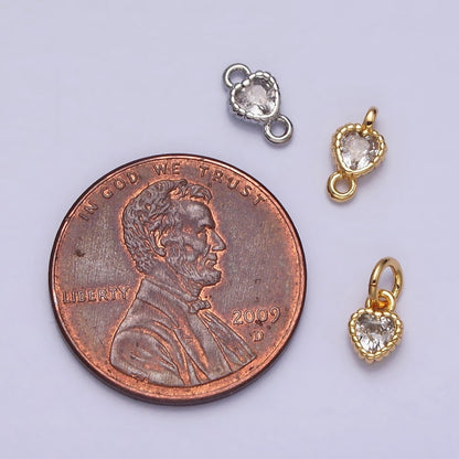 14K Gold Filled 4mm Clear Heart CZ Beaded Connector in Gold &amp; Silver | Y-914 Y-915