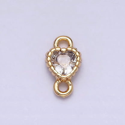 14K Gold Filled 4mm Clear Heart CZ Beaded Connector in Gold &amp; Silver | Y-914 Y-915