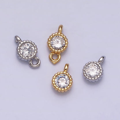 14K Gold Filled 4mm Clear Round CZ Beaded Charm in Gold &amp; Silver | AC1319 AC1320