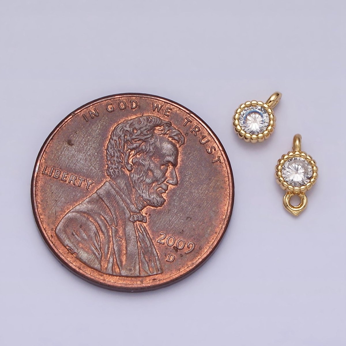 14K Gold Filled 4mm Clear Round CZ Beaded Charm in Gold &amp; Silver | AC1319 AC1320